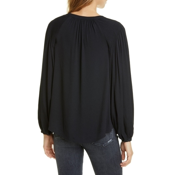 Joie Addalla blouse black crepe poet sleeves top women's size medium - Picture 2 of 8